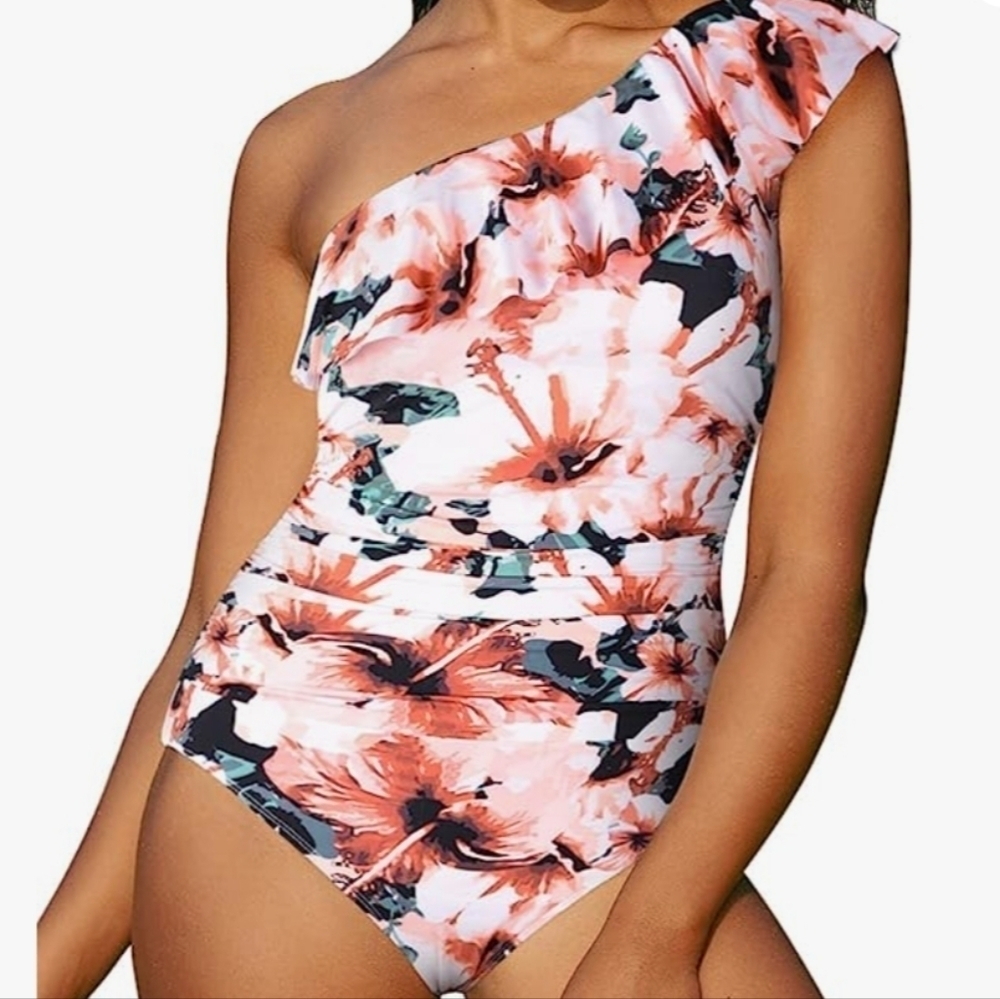 Hilor Women's One Piece Swimsuit One Shoulder Size 8 Floral Print - Picture 7 of 11
